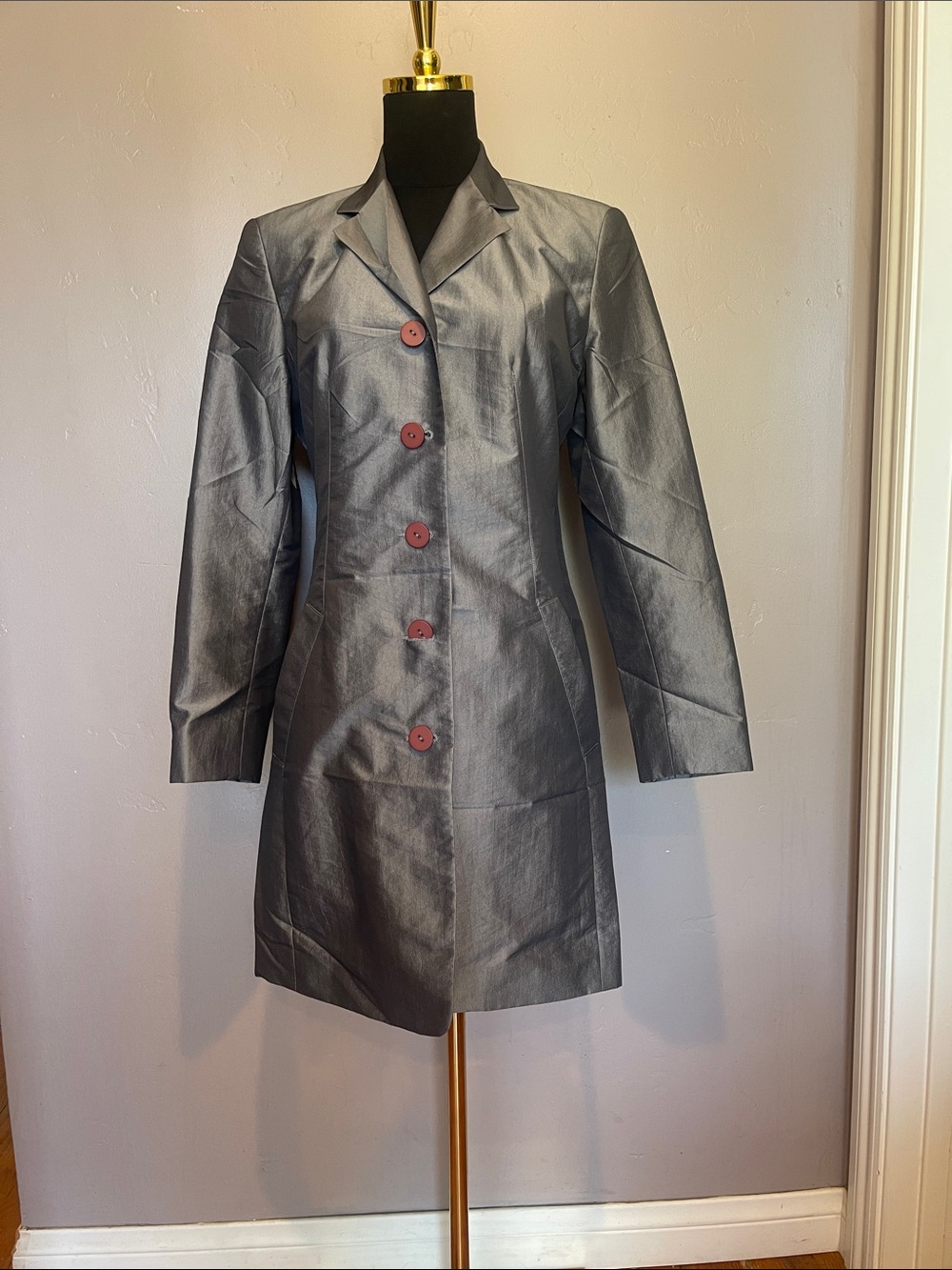 NWT Vintage 90s Express Iridescent Metallic Trench Coat Duster Jacket
